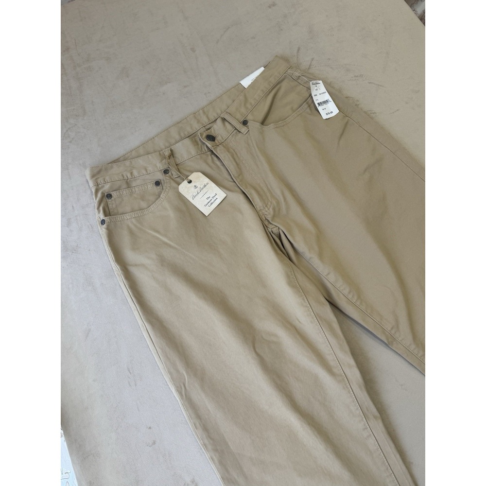 NWT Brooks Brothers Garment Dyed 34x32 BEIGE Cotton 5 Pocket Tapered Leg Pants